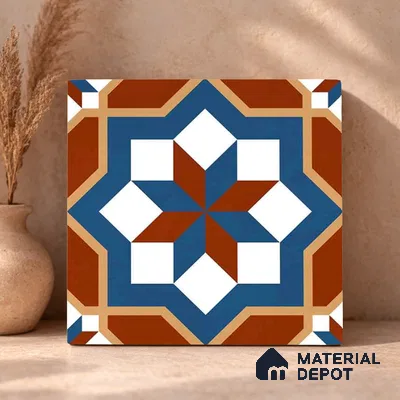 Moroccan Wall & Floor Tile TL 11126 Rustic Starburst 1 ft x 1 ft Ceramic Matte Finish Tile - 10 mm | Suitable For Kitchen, Bathroom, Balcony