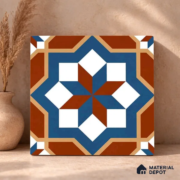 Moroccan Wall & Floor Tile TL 11126 Rustic Starburst 1 ft x 1 ft Ceramic Matte Finish Tile - 10 mm | Suitable For Kitchen, Bathroom, Balcony