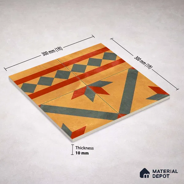 Moroccan Wall & Floor Border 1 Carpet Tile TL 11192 Desert Crest 1 ft x 1 ft Ceramic Matte Finish Tile - 10 mm | Suitable For Kitchen, Bathroom, Living Room