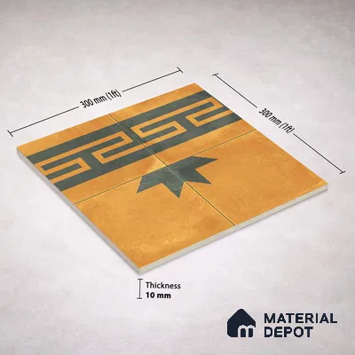 Moroccan Wall & Floor Border 2 Carpet Tile TL 11193 Mustard Maze 1 ft x 1 ft Ceramic Matte Finish Tile - 10 mm | Suitable For Bathroom, Balcony & Kitchen Backsplash