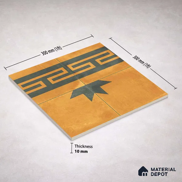 Moroccan Wall & Floor Border 2 Carpet Tile TL 11193 Mustard Maze 1 ft x 1 ft Ceramic Matte Finish Tile - 10 mm | Suitable For Bathroom, Balcony & Kitchen Backsplash