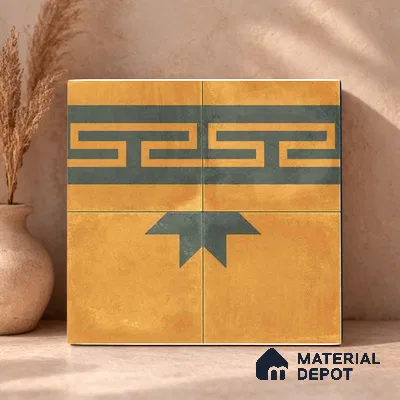 Moroccan Wall & Floor Border 2 Carpet Tile TL 11193 Mustard Maze 1 ft x 1 ft Ceramic Matte Finish Tile - 10 mm | Suitable For Bathroom, Balcony & Kitchen Backsplash