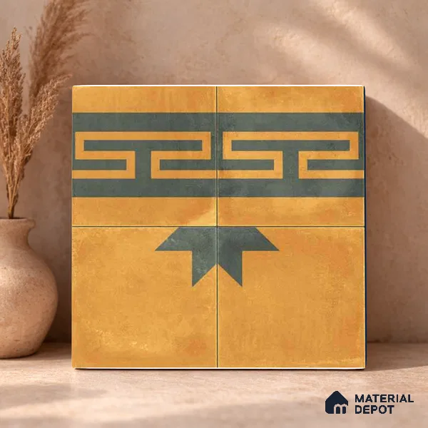 Moroccan Wall & Floor Border 2 Carpet Tile TL 11193 Mustard Maze 1 ft x 1 ft Ceramic Matte Finish Tile - 10 mm | Suitable For Bathroom, Balcony & Kitchen Backsplash
