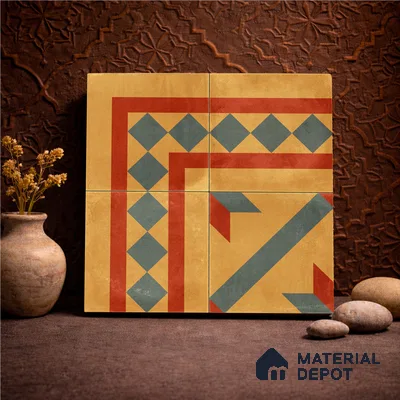 Moroccan Wall & Floor Corner 1 Carpet Tile TL 11194 Ochre Mosaic 1 ft x 1 ft Ceramic Matte Finish Tile - 10 mm | Suitable For Kitchen, Bathroom, Living Room