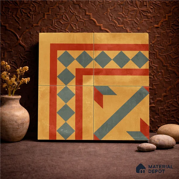 Moroccan Wall & Floor Corner 1 Carpet Tile TL 11194 Ochre Mosaic 1 ft x 1 ft Ceramic Matte Finish Tile - 10 mm | Suitable For Kitchen, Bathroom, Living Room