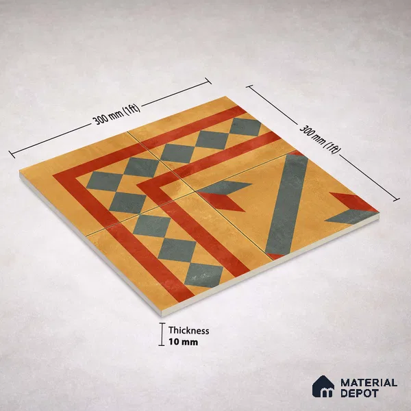 Moroccan Wall & Floor Corner 1 Carpet Tile TL 11194 Ochre Mosaic 1 ft x 1 ft Ceramic Matte Finish Tile - 10 mm | Suitable For Kitchen, Bathroom, Living Room