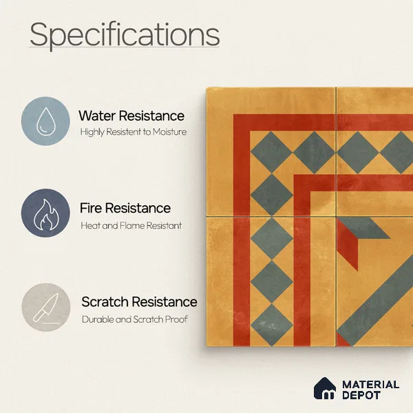 Moroccan Wall & Floor Corner 1 Carpet Tile TL 11194 Ochre Mosaic 1 ft x 1 ft Ceramic Matte Finish Tile - 10 mm | Suitable For Kitchen, Bathroom, Living Room