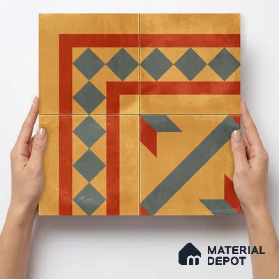 Moroccan Wall & Floor Corner 1 Carpet Tile TL 11194 Ochre Mosaic 1 ft x 1 ft Ceramic Matte Finish Tile - 10 mm | Suitable For Kitchen, Bathroom, Living Room