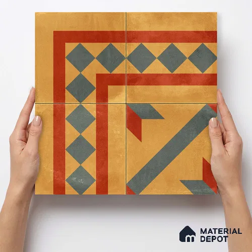 Moroccan Wall & Floor Corner 1 Carpet Tile TL 11194 Ochre Mosaic 1 ft x 1 ft Ceramic Matte Finish Tile - 10 mm | Suitable For Bathroom, Balcony & Kitchen Backsplash