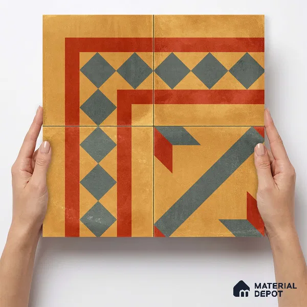 Moroccan Wall & Floor Corner 1 Carpet Tile TL 11194 Ochre Mosaic 1 ft x 1 ft Ceramic Matte Finish Tile - 10 mm | Suitable For Kitchen, Bathroom, Living Room