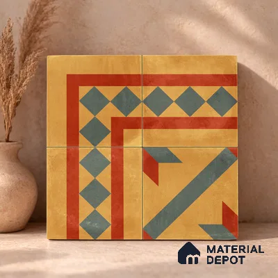 Moroccan Wall & Floor Corner 1 Carpet Tile TL 11194 Ochre Mosaic 1 ft x 1 ft Ceramic Matte Finish Tile - 10 mm | Suitable For Kitchen, Bathroom, Living Room