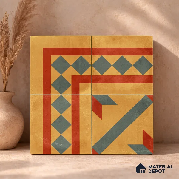 Moroccan Wall & Floor Corner 1 Carpet Tile TL 11194 Ochre Mosaic 1 ft x 1 ft Ceramic Matte Finish Tile - 10 mm | Suitable For Kitchen, Bathroom, Living Room