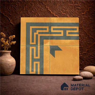 Moroccan Wall & Floor Corner 2 Carpet Tile TL 11195 Maze Mustard 1 ft x 1 ft Ceramic Matte Finish Tile - 10 mm | Suitable For Kitchen, Bathroom, Living Room