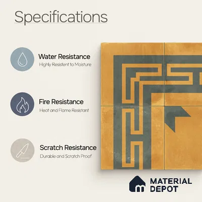 Moroccan Wall & Floor Corner 2 Carpet Tile TL 11195 Maze Mustard 1 ft x 1 ft Ceramic Matte Finish Tile - 10 mm | Suitable For Kitchen, Bathroom, Living Room