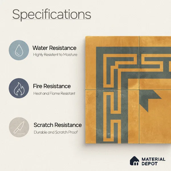 Moroccan Wall & Floor Corner 2 Carpet Tile TL 11195 Maze Mustard 1 ft x 1 ft Ceramic Matte Finish Tile - 10 mm | Suitable For Kitchen, Bathroom, Living Room