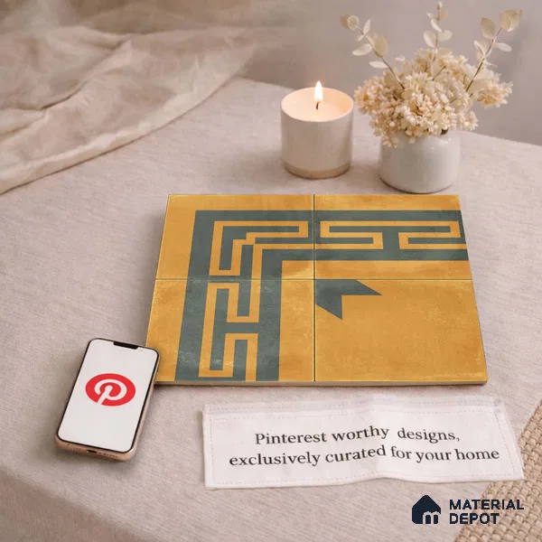 Moroccan Wall & Floor Corner 2 Carpet Tile TL 11195 Maze Mustard 1 ft x 1 ft Ceramic Matte Finish Tile - 10 mm | Suitable For Kitchen, Bathroom, Living Room