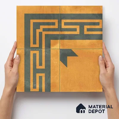 Moroccan Wall & Floor Corner 2 Carpet Tile TL 11195 Maze Mustard 1 ft x 1 ft Ceramic Matte Finish Tile - 10 mm | Suitable For Kitchen, Bathroom, Living Room