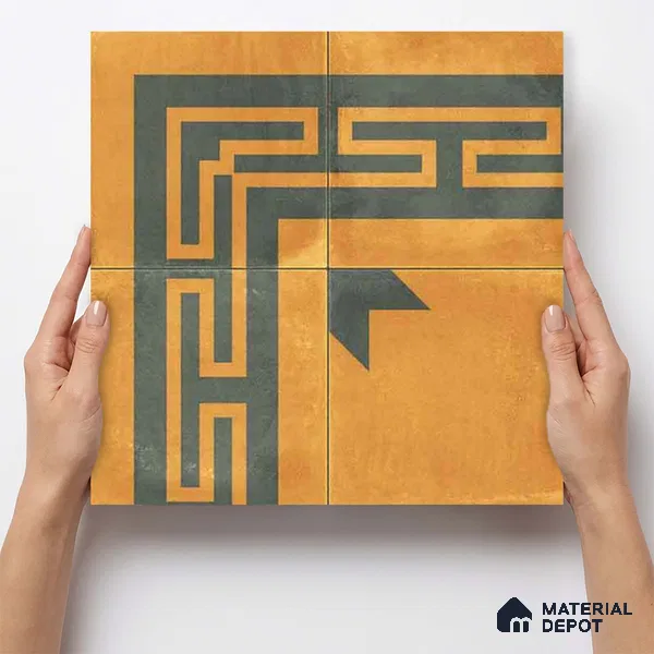 Moroccan Wall & Floor Corner 2 Carpet Tile TL 11195 Maze Mustard 1 ft x 1 ft Ceramic Matte Finish Tile - 10 mm | Suitable For Kitchen, Bathroom, Living Room