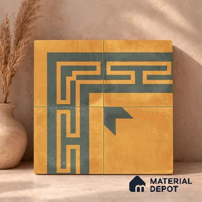 Moroccan Wall & Floor Corner 2 Carpet Tile TL 11195 Maze Mustard 1 ft x 1 ft Ceramic Matte Finish Tile - 10 mm | Suitable For Kitchen, Bathroom, Living Room