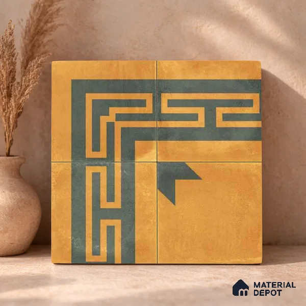 Moroccan Wall & Floor Corner 2 Carpet Tile TL 11195 Maze Mustard 1 ft x 1 ft Ceramic Matte Finish Tile - 10 mm | Suitable For Kitchen, Bathroom, Living Room