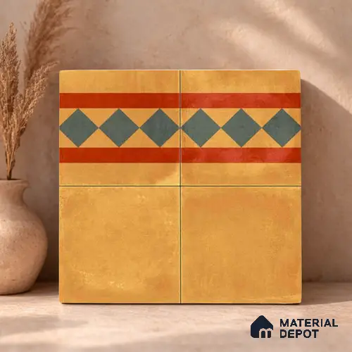 Moroccan Wall & Floor Border 3 Carpet Tile TL 11197 Amber Mosaic 1 ft x 1 ft Ceramic Matte Finish Tile - 10 mm | Suitable For Bathroom, Balcony & Kitchen Backsplash