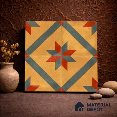 Moroccan Wall & Floor Center 2 Carpet Tile TL 11198 Starburst Mustard 1 ft x 1 ft Ceramic Matte Finish Tile - 10 mm | Suitable For Kitchen, Bathroom, Living Room