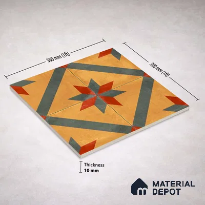 Moroccan Wall & Floor Center 2 Carpet Tile TL 11198 Starburst Mustard 1 ft x 1 ft Ceramic Matte Finish Tile - 10 mm | Suitable For Kitchen, Bathroom, Living Room