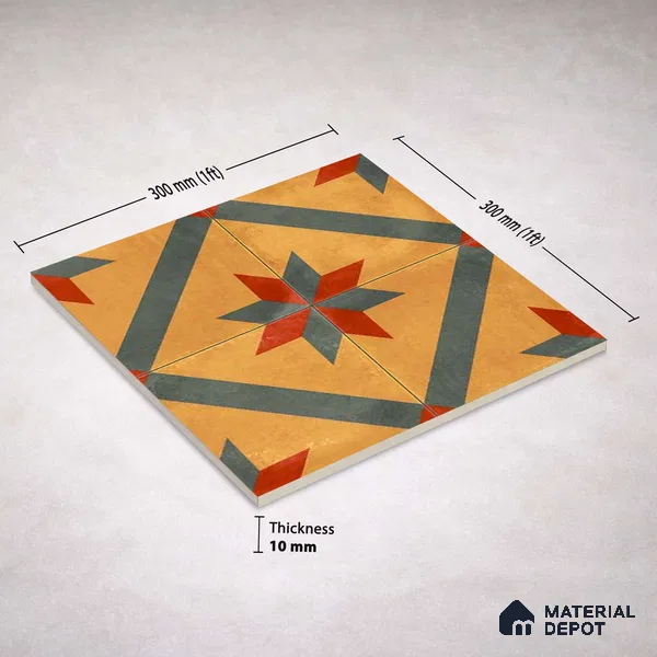 Moroccan Wall & Floor Center 2 Carpet Tile TL 11198 Starburst Mustard 1 ft x 1 ft Ceramic Matte Finish Tile - 10 mm | Suitable For Kitchen, Bathroom, Living Room