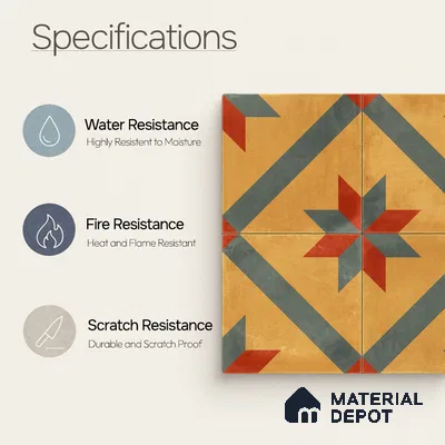 Moroccan Wall & Floor Center 2 Carpet Tile TL 11198 Starburst Mustard 1 ft x 1 ft Ceramic Matte Finish Tile - 10 mm | Suitable For Kitchen, Bathroom, Living Room