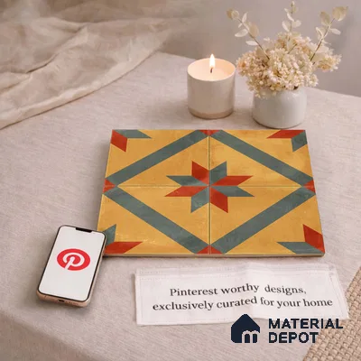 Moroccan Wall & Floor Center 2 Carpet Tile TL 11198 Starburst Mustard 1 ft x 1 ft Ceramic Matte Finish Tile - 10 mm | Suitable For Kitchen, Bathroom, Living Room
