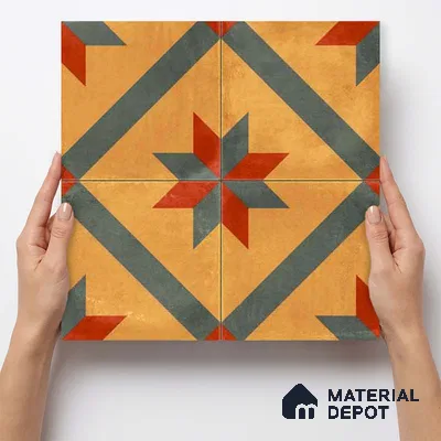 Moroccan Wall & Floor Center 2 Carpet Tile TL 11198 Starburst Mustard 1 ft x 1 ft Ceramic Matte Finish Tile - 10 mm | Suitable For Kitchen, Bathroom, Living Room