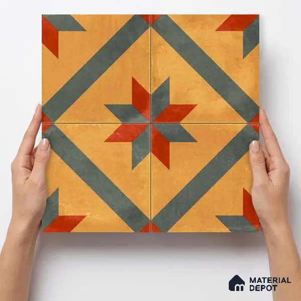 Moroccan Wall & Floor Center 2 Carpet Tile TL 11198 Starburst Mustard 1 ft x 1 ft Ceramic Matte Finish Tile - 10 mm | Suitable For Kitchen, Bathroom, Living Room
