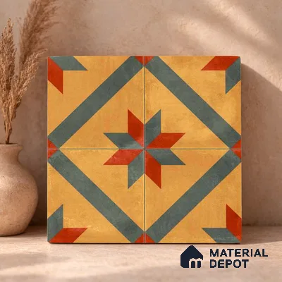 Moroccan Wall & Floor Center 2 Carpet Tile TL 11198 Starburst Mustard 1 ft x 1 ft Ceramic Matte Finish Tile - 10 mm | Suitable For Kitchen, Bathroom, Living Room