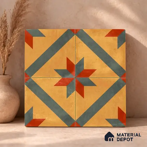 Moroccan Wall & Floor Center 2 Carpet Tile TL 11198 Starburst Mustard 1 ft x 1 ft Ceramic Matte Finish Tile - 10 mm | Suitable For Bathroom, Balcony & Kitchen Backsplash