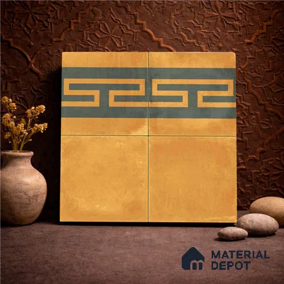 Moroccan Wall & Floor Border 4 Carpet Tile TL 11199 Maze Ochre 1 ft x 1 ft Ceramic Matte Finish Tile - 10 mm | Suitable For Kitchen, Bathroom, Living Room