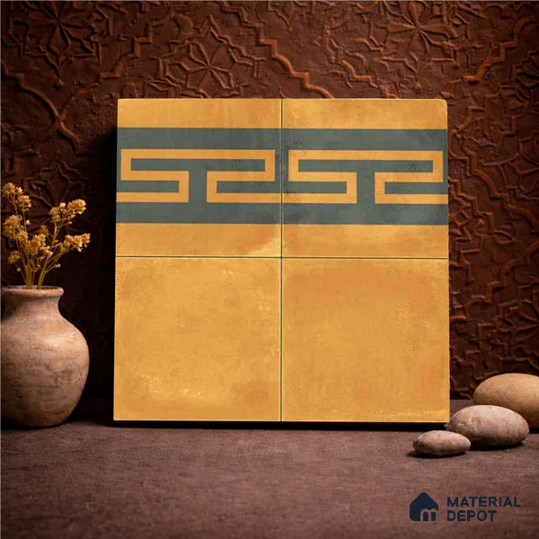 Moroccan Wall & Floor Border 4 Carpet Tile TL 11199 Maze Ochre 1 ft x 1 ft Ceramic Matte Finish Tile - 10 mm | Suitable For Kitchen, Bathroom, Living Room