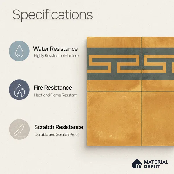 Moroccan Wall & Floor Border 4 Carpet Tile TL 11199 Maze Ochre 1 ft x 1 ft Ceramic Matte Finish Tile - 10 mm | Suitable For Kitchen, Bathroom, Living Room