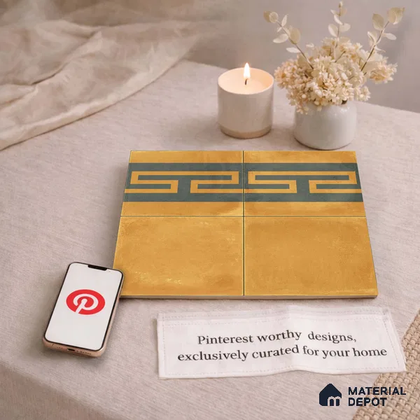 Moroccan Wall & Floor Border 4 Carpet Tile TL 11199 Maze Ochre 1 ft x 1 ft Ceramic Matte Finish Tile - 10 mm | Suitable For Kitchen, Bathroom, Living Room