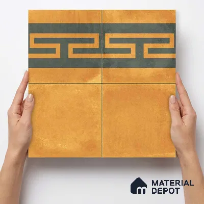 Moroccan Wall & Floor Border 4 Carpet Tile TL 11199 Maze Ochre 1 ft x 1 ft Ceramic Matte Finish Tile - 10 mm | Suitable For Kitchen, Bathroom, Living Room
