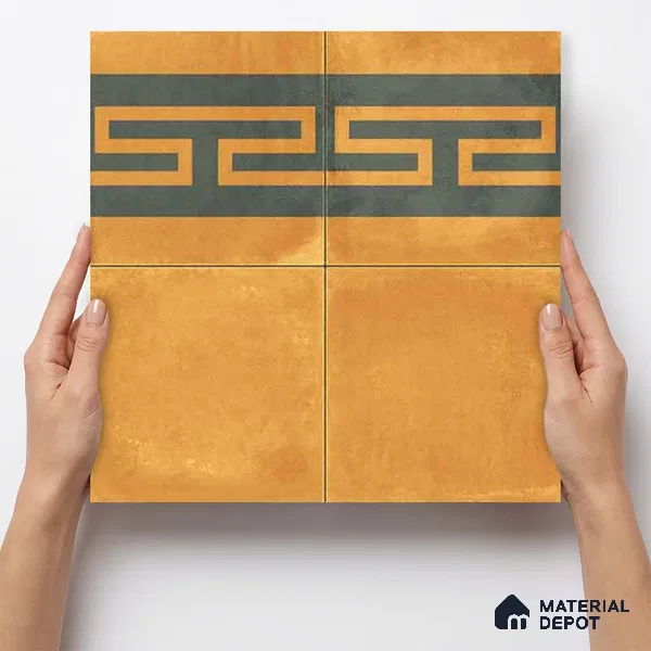 Moroccan Wall & Floor Border 4 Carpet Tile TL 11199 Maze Ochre 1 ft x 1 ft Ceramic Matte Finish Tile - 10 mm | Suitable For Kitchen, Bathroom, Living Room