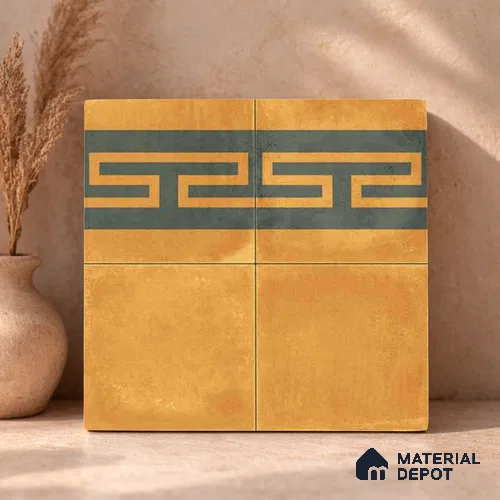 Moroccan Wall & Floor Border 4 Carpet Tile TL 11199 Maze Ochre 1 ft x 1 ft Ceramic Matte Finish Tile - 10 mm | Suitable For Kitchen, Bathroom, Living Room