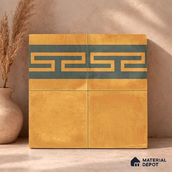Moroccan Wall & Floor Border 4 Carpet Tile TL 11199 Maze Ochre 1 ft x 1 ft Ceramic Matte Finish Tile - 10 mm | Suitable For Kitchen, Bathroom, Living Room