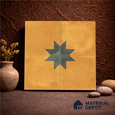 Moroccan Wall & Floor Center 3 Carpet Tile TL 11200 Mustard Star 1 ft x 1 ft Ceramic Matte Finish Tile - 10 mm | Suitable For Kitchen, Bathroom, Living Room