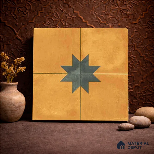 Moroccan Wall & Floor Center 3 Carpet Tile TL 11200 Mustard Star 1 ft x 1 ft Ceramic Matte Finish Tile - 10 mm | Suitable For Kitchen, Bathroom, Living Room