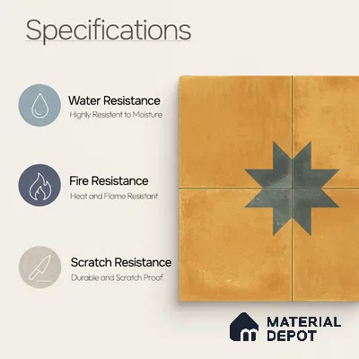 Moroccan Wall & Floor Center 3 Carpet Tile TL 11200 Mustard Star 1 ft x 1 ft Ceramic Matte Finish Tile - 10 mm | Suitable For Kitchen, Bathroom, Living Room