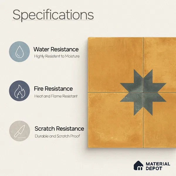 Moroccan Wall & Floor Center 3 Carpet Tile TL 11200 Mustard Star 1 ft x 1 ft Ceramic Matte Finish Tile - 10 mm | Suitable For Kitchen, Bathroom, Living Room