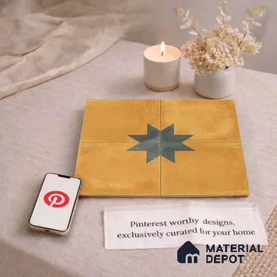 Moroccan Wall & Floor Center 3 Carpet Tile TL 11200 Mustard Star 1 ft x 1 ft Ceramic Matte Finish Tile - 10 mm | Suitable For Kitchen, Bathroom, Living Room