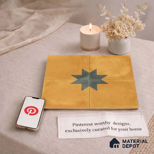Moroccan Wall & Floor Center 3 Carpet Tile TL 11200 Mustard Star 1 ft x 1 ft Ceramic Matte Finish Tile - 10 mm | Suitable For Bathroom, Balcony & Kitchen Backsplash