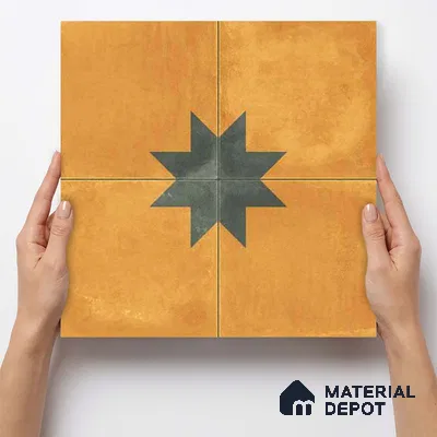 Moroccan Wall & Floor Center 3 Carpet Tile TL 11200 Mustard Star 1 ft x 1 ft Ceramic Matte Finish Tile - 10 mm | Suitable For Kitchen, Bathroom, Living Room