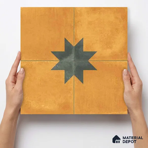 Moroccan Wall & Floor Center 3 Carpet Tile TL 11200 Mustard Star 1 ft x 1 ft Ceramic Matte Finish Tile - 10 mm | Suitable For Kitchen, Bathroom, Living Room
